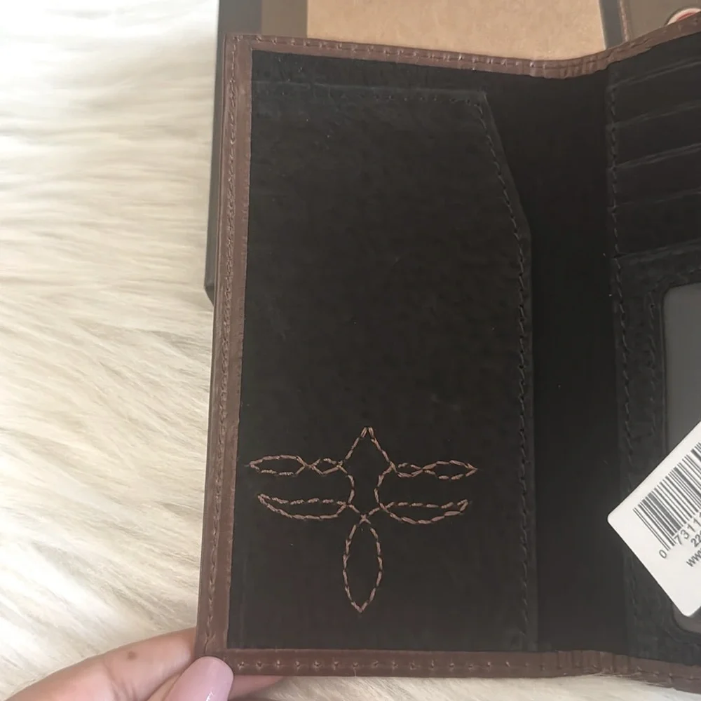 Justin Genuine Leather Junior Rodeo Wallet Brown With Boot Stitch Detail RFID